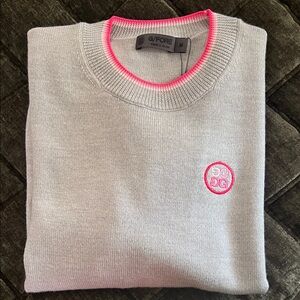 G/FORE Women's Light Gray Sweater with Neon Pink Trim